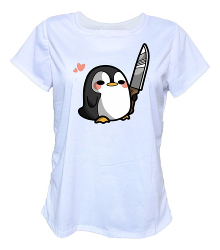 Blusa Playera Pinguino Kawaii Cuchillo Moda Camiseta Mujer 