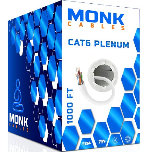 Monk Cables | Cable Plenum Cat6 De 1000 Pies | Utp, 23 Awg,