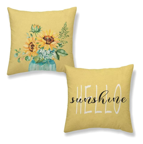 2 Funda Almohada Spring Hello Sunshine 16 X 16  Verano