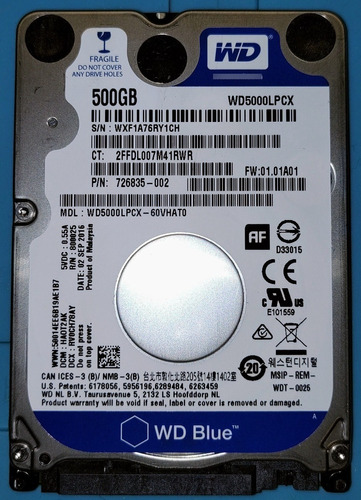 Disco Rigido Notebook Wd 500gb Blue 7mm Sata3 Impecable