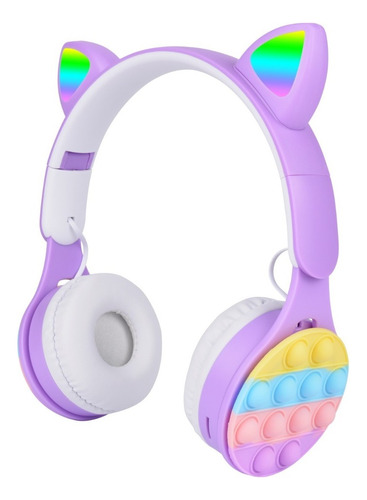 Audífonos Inalámbrico Njoytech Diadema Con Orejas Y Pop It Color Violeta