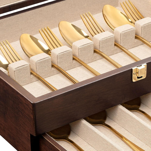 Caja De Almacenamiento De Cubiertos De 2 Capas Con Cajón, Ba