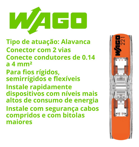 100 Conectores De Emenda P/ Condutores 4mm² 2 Polos 32a Wago