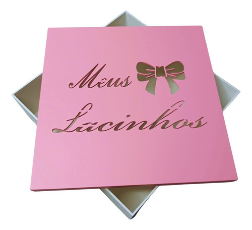 Caixa Meus Lacinhos Grande Porta Laço Rosa Mdf 30x30x10 Cm