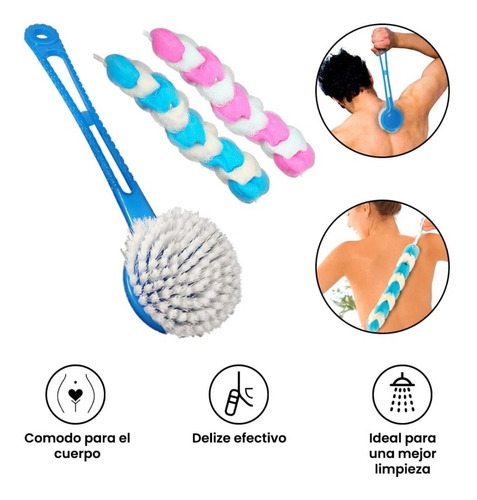 Imagen 4 de 6 de Set Para Ducha Escobilla Larga Esponja Para Espalda Limpieza
