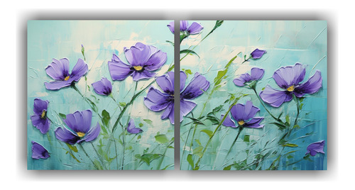 140x70cm Cuadro 2 Fine Arts Impreso Visual Flores Verde Y Mo