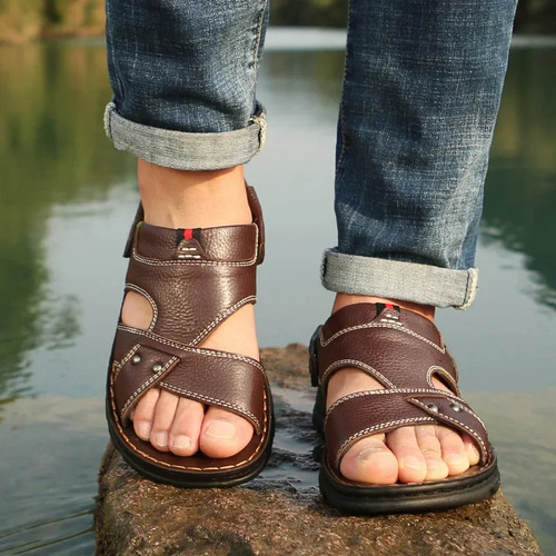 Sandalias De Playa De Cuero Para Hombre Antideslizantes Y Tr