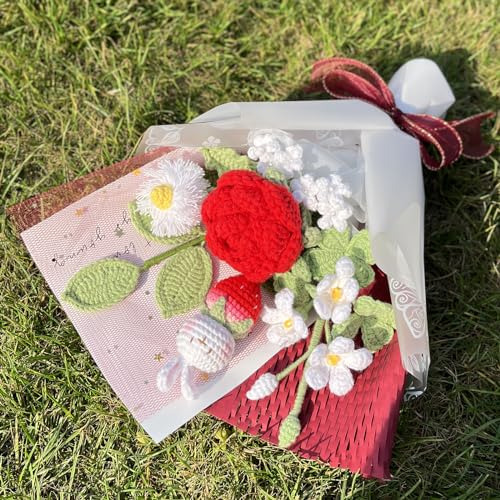Jomodecor Ramo De Rosas De Conejo De Fresa Tejido A Mano En