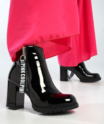 Imagen 2 de 9 de Bota Moda Mujer Charol Cool Pink Moschi Taco Alto Cierre