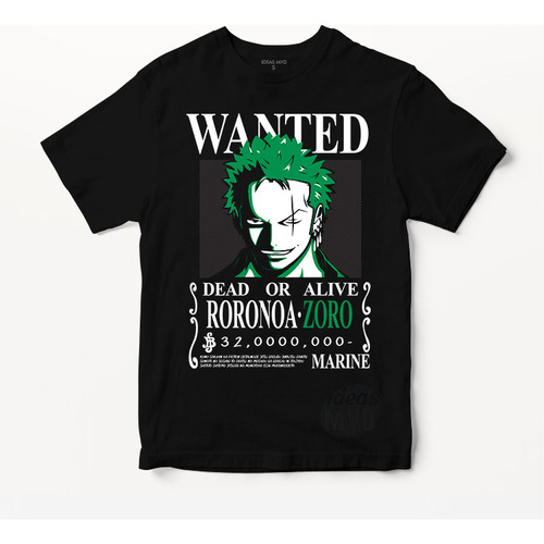 Remera One Piece Roronoa Zoro 002 (negra:) Ideas Mvd