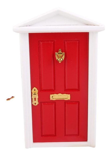 1/12 Puerta Exterior De En Miniatura Llave Para Casa De Rojo