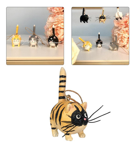 Precioso Gato De Resina Estatuilla Colgante Espejo Oro Negro