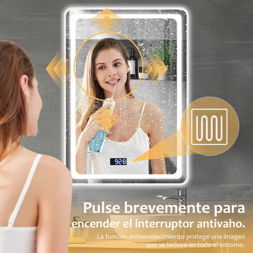 Espejo LED de baño Dashline® Touch Tricolor de 50 x 70 cm con antivaho y hora