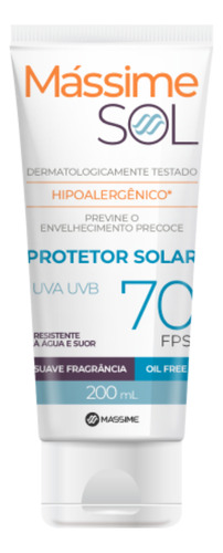 Protetor Solar Massime Fps 70 Oil Free Toque Seco 200ml