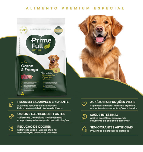 Ração Prime Full Alimento Premium Especial Natural Completo Para Cães Adultos Raças Médias E Grandes 10,1kg