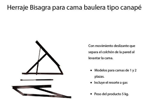 Herraje Para Cama Elevable Canape Baulera 1 Plaza Lateral