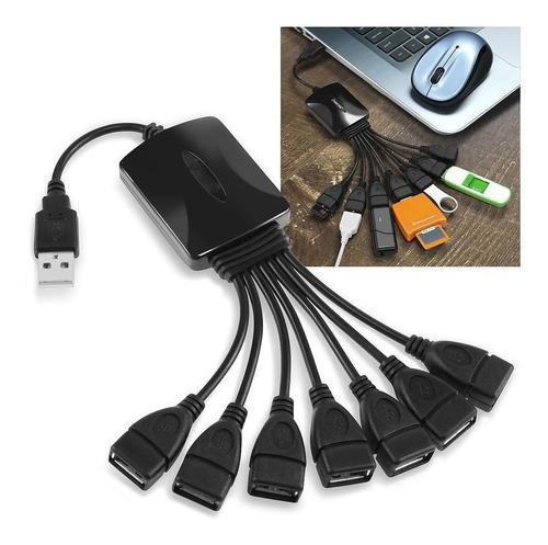 7 Puerto Usb 2.0 Negro Alta Velocidad Eje Divisor Cable De A