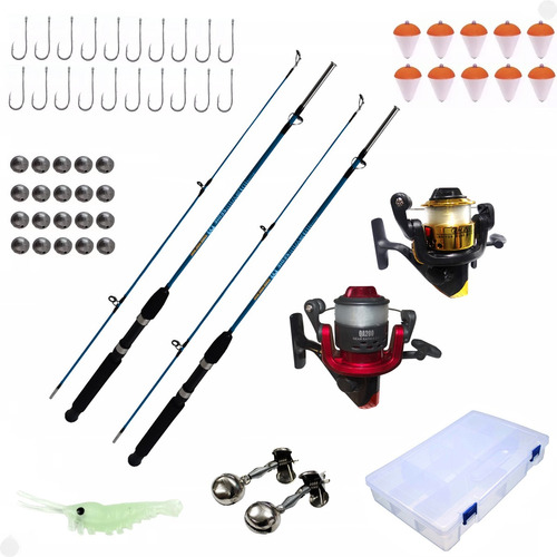 Kit Pesca Completo 2 Molinetes 2 Varas + 17 Itens + Brinde!.