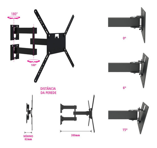 Suporte Multivisão M3 de parede para TV/Monitor de 14" até 58" preto