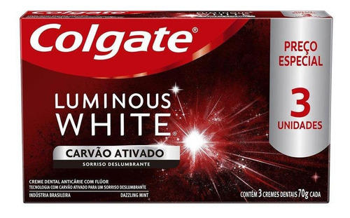 Pack Creme Dental Colgate Carvão Ativ Luminous White 3un 70g