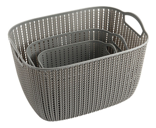 Set De 3 Cajas Organizadoras Simil Rattan Gris Begônia