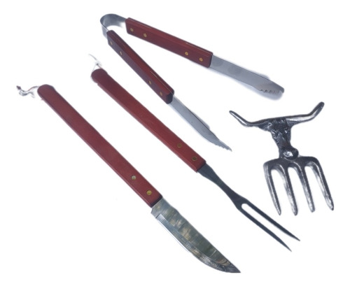 Kit Parrillero Set Asador Pinza Cuchilla Tenedor Garra Oso