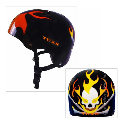 Casco Con Llamas Freestyle Urbano Tuxs Skate Roller Bici 