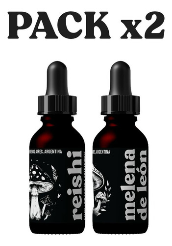 Pack X2 Doble Extracto 30ml Reishi Melena Leon Hongos Adapto Sin Sabor