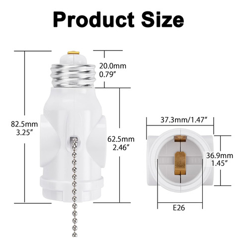 Adaptador E26 De Enchufe A Enchufe, Divisor De 2 Bombillas D