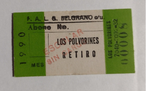 Boleto Ferrocarril Belgrano A Estación Los Polvorines 