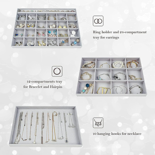 Estuche Organizador De Joyas De Viaje Con 3 Bandejas De Joye