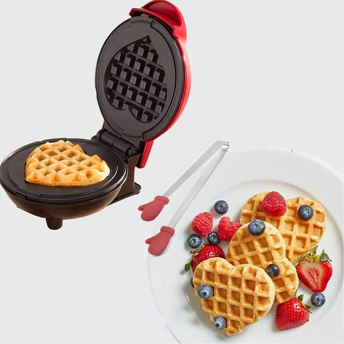 Waflera Mini Maquina Waffles Pequeña Redonda Hacer Desayunos Rojo Y Negro