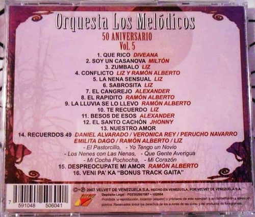 Cd De La Orquesta Los Melodicos, Vol. 5 # 50 Aniversario