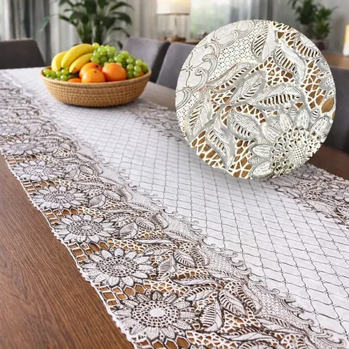 Caminho Trilho De Mesa Luxo Prateado Cozinha Jantar 2,20m