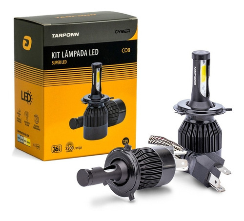 Kit Lampada Super Led Cyber 6000k Tarponn H4 6400 Lumens 36w