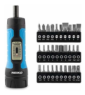 1/4-Inch Drive Long Shank Neiko 10573B Torque Screwdriver Set 20 Bits Included 10 to 50 Inch-Pound Range