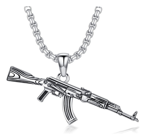 Lattd Gun Necklace Collar Con Colgante De Pistola De Plata D