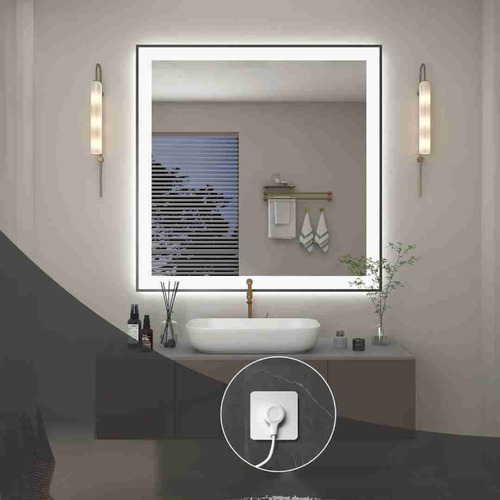 Espelho Led Jateado Quadrado 70x70 Cm Touch-screen Bivolt