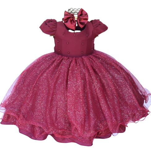 Vestido Marsala Infantil Festa Casamento Formatura Luxo