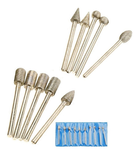 Imagen 5 de 8 de Set 10 Fresas Diamantadas +4 Brocas Metal Minitorno Dremel