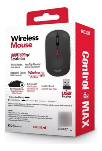 Mouse Inalámbrico Maxell Básico Óptico 1200 Dpi Usb Wireless Color Negro