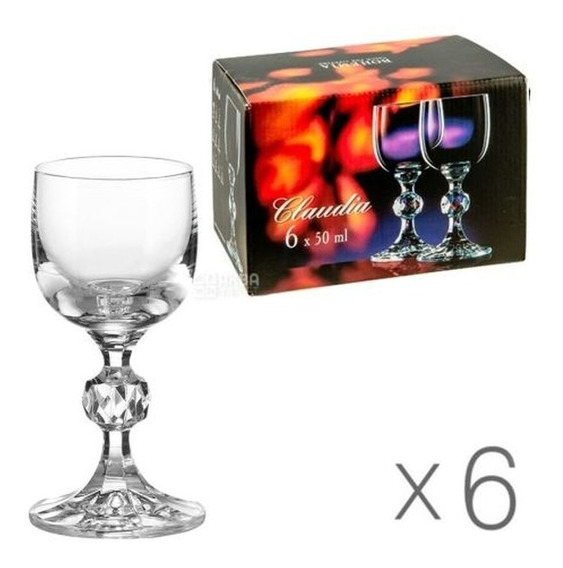 En caja de regalo de cristal de Bohemia Claudia Juego de 6 copas de licor Cordial tallo 50 ml 