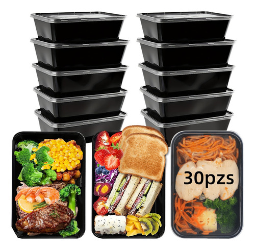 Oyania 30pzs Contenedores Para Alimentos Reutilizables 750ml, Rectangular Con Tapa, Para Microondas, Congelador Y Lavavajillas, Fáciles De Limpiar, Apilables, Ecológicos, Ideal Para Restaurante