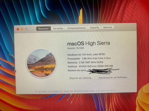 Apple Macbook Air Late 2010 (leer Descripción) Plateado (Usado)