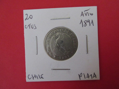 Antigua Moneda Chile 20 Centavos Plata Año 1891 Escasa