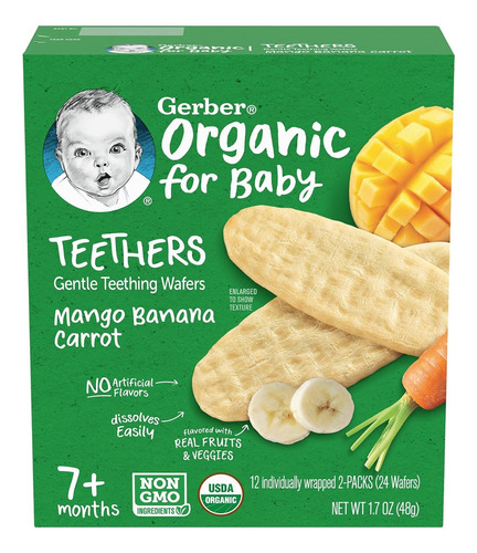 Gerber Organico Teethers Mango Platano Zanahoria 1.7oz