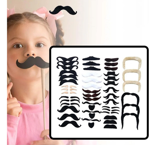 24 Bigotes Falsos, Fiesta De Bigote, Bigote Para Fiestas De Negro