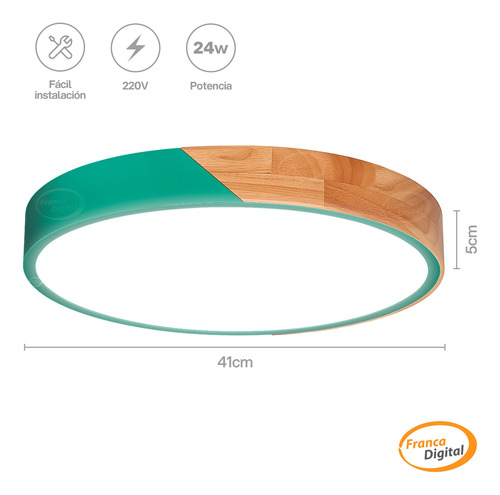 Plafón Techo Led 24w Metal Y Madera 40cm 3 Modos Iluminación