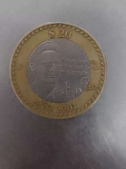 Moneda De $20 Pesos En Conmemoración Con Octavio Paz Año