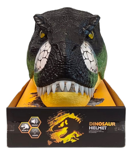 Cabeza Mascara De Dinosaurio Con Luz Y Sonido Color Verde